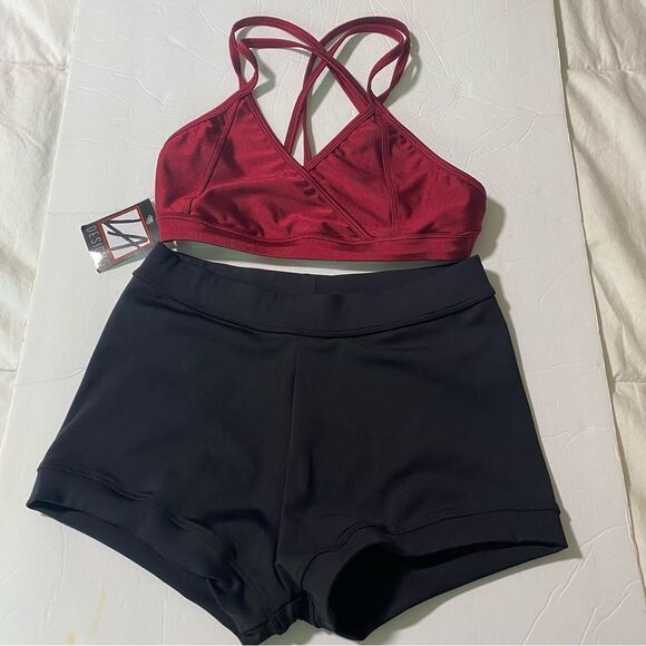 LA dance solo convention tryouts burgundy red black 2 piece MA-Medium adult NEW - Picture 2 of 11